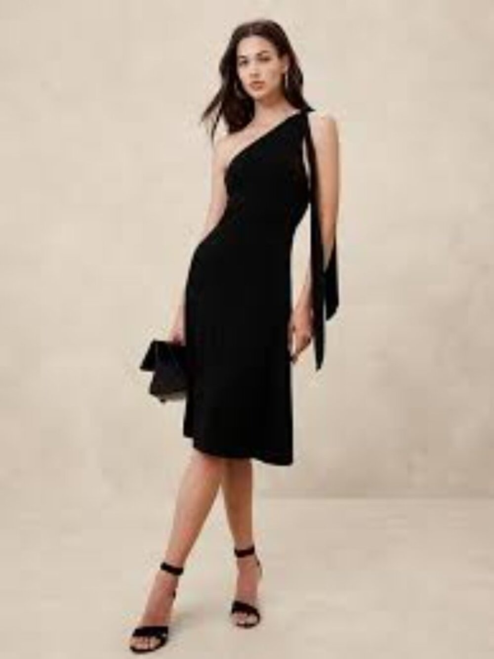 NWT Banana Republic Factory L Black One Shoulder Tencel Knee- Length Dress